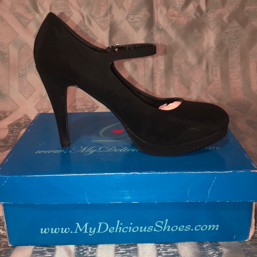 Black suede heels